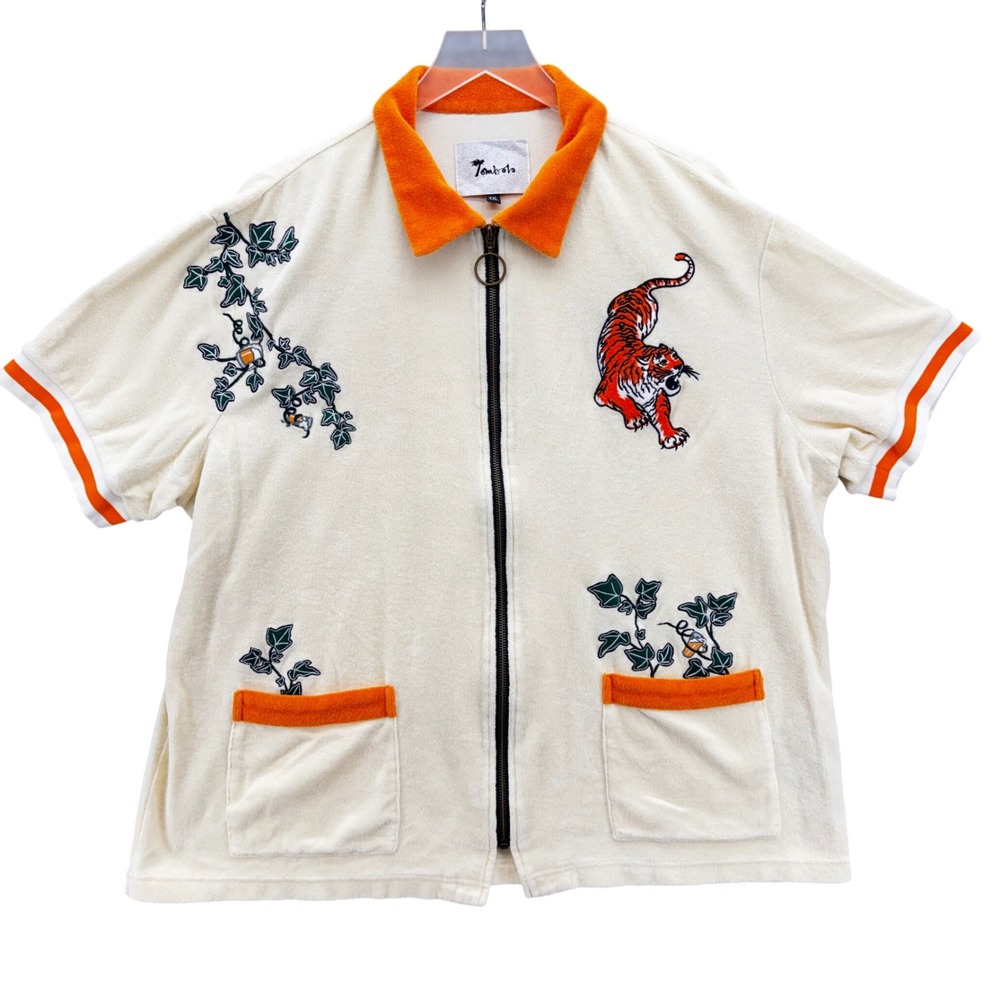 Tombolo Men Crouching Tiger Hidden Beverage Cabana Shirt XXL Terry Cloth Organic